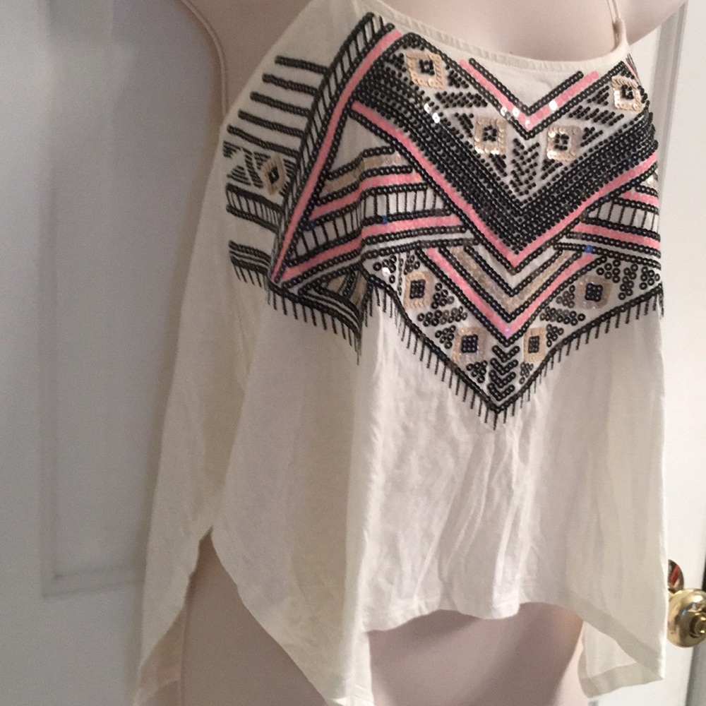 NWT-Express White/Black Sequin Spaghetti Strap Top - Picture 4 of 8